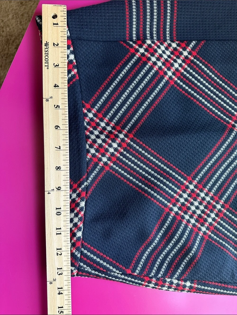 Halogen Navy Plaid A-Line Skirt with Red Accent